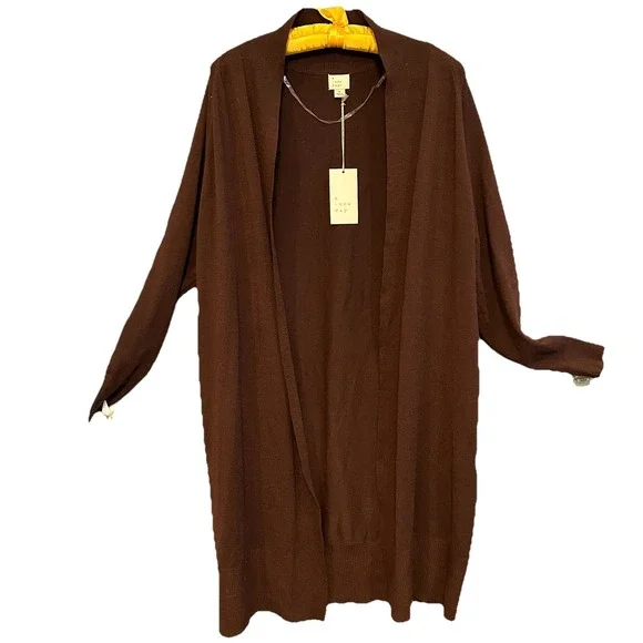 A New Day Women's Open Front Duster Long Cardigan Brown Size Medium New Sweater - Picture 3 of 12